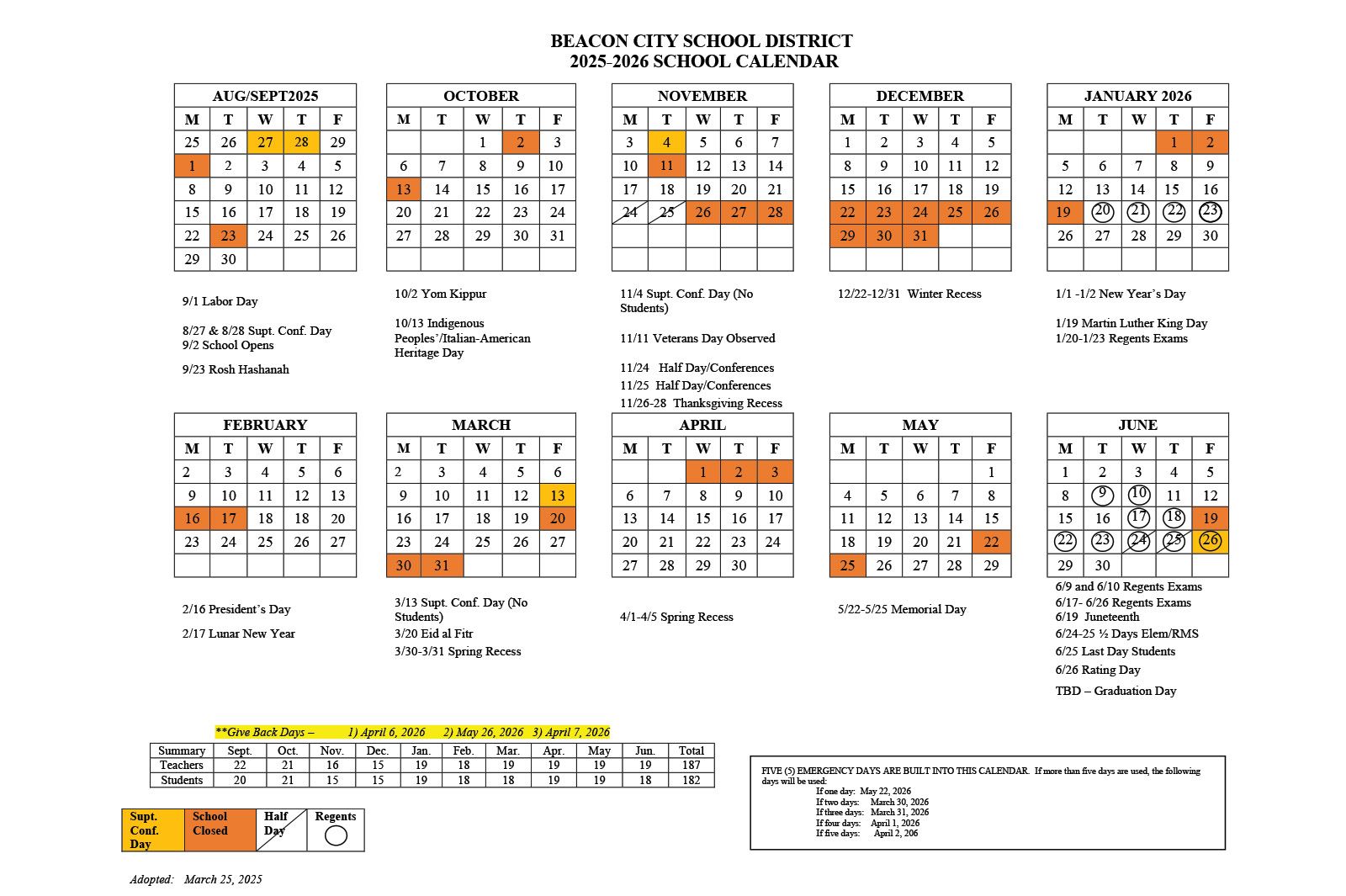 2025-26 School Year Calendar 